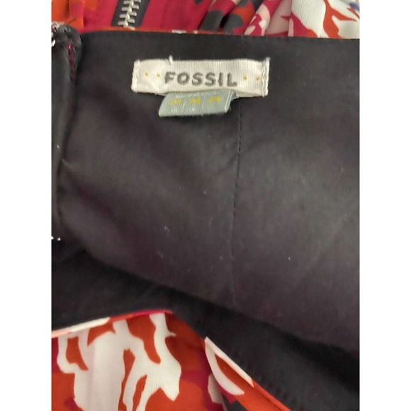 Fossil Size M Dress Spaghetti Straps Fit N Flare Red w/ White Black Pink Floral - Picture 5 of 5